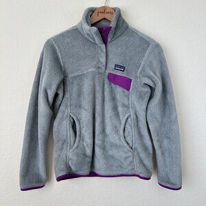 Patagonia Fleece Pullover Womens Small Grey Purple Re-tool SnapT Hiking Jacket S